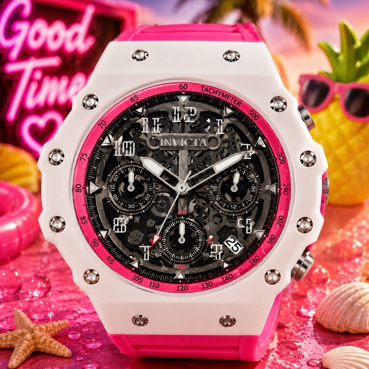 Invicta Racing Apexium Unisex Watch – 41mm, Pink, White 69620 New