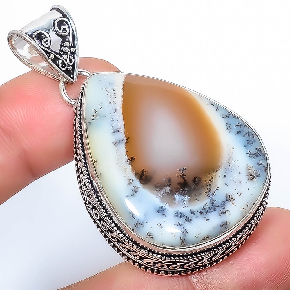 Natural Dendritic Opal Gemstone 925 Silver Plated Fine Art Pendant2.15″ TP-291
