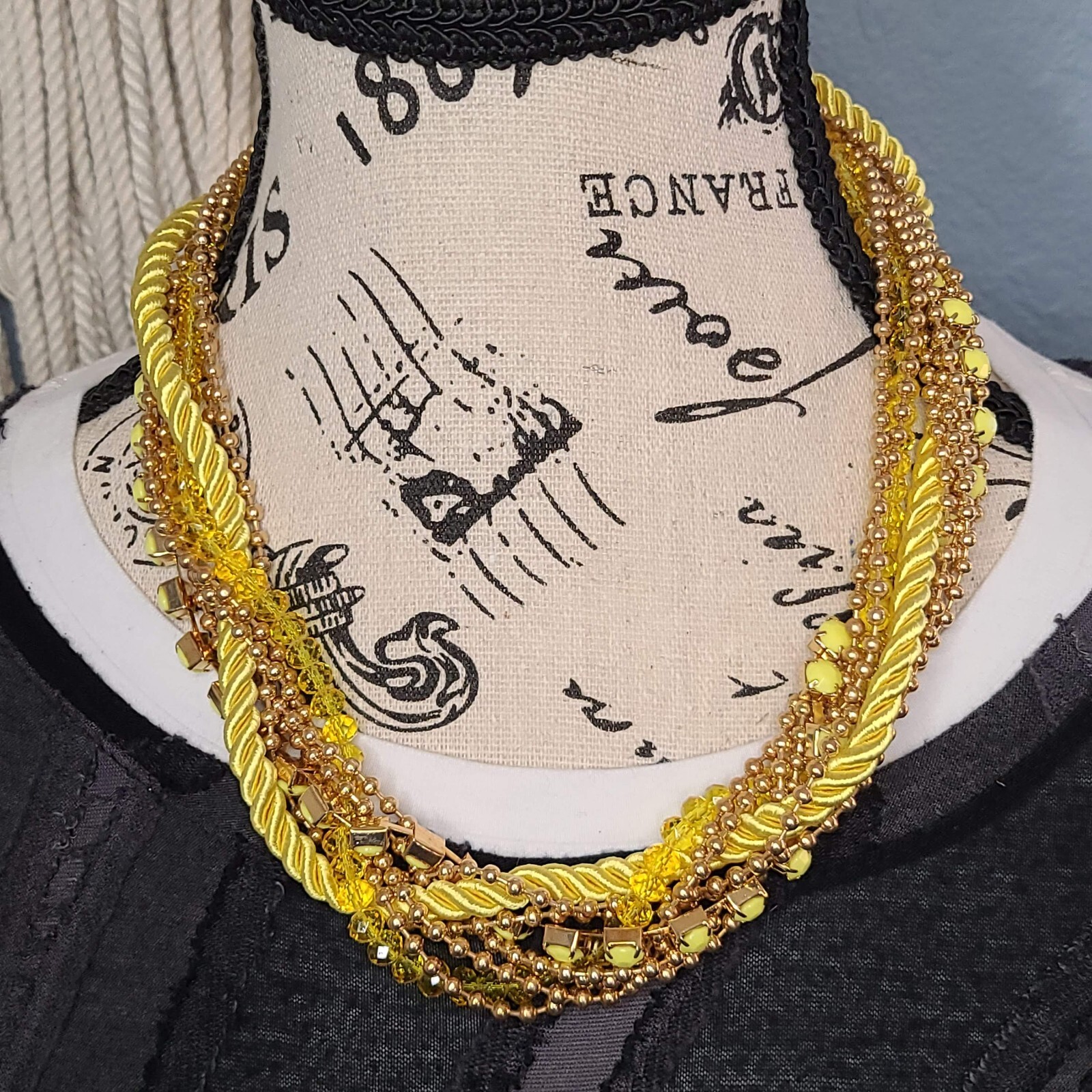 7 Charming Sisters “Twisted Takeover” Layered Yellow & Gold Bead & Rope Necklace