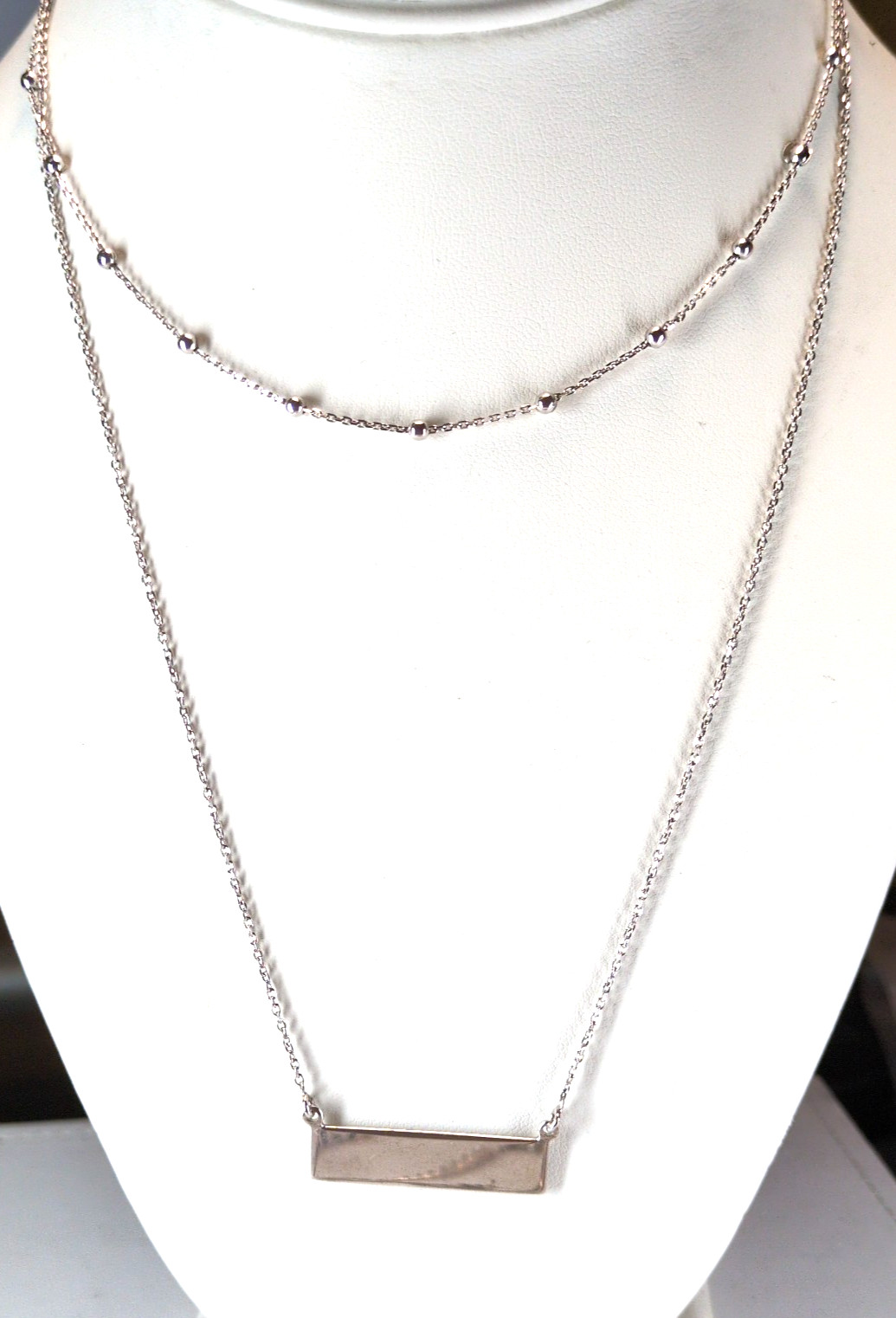 925 Sterling Silver Double Layer Ball Chain ID Tag Necklace 13″-15″ AHM Italy
