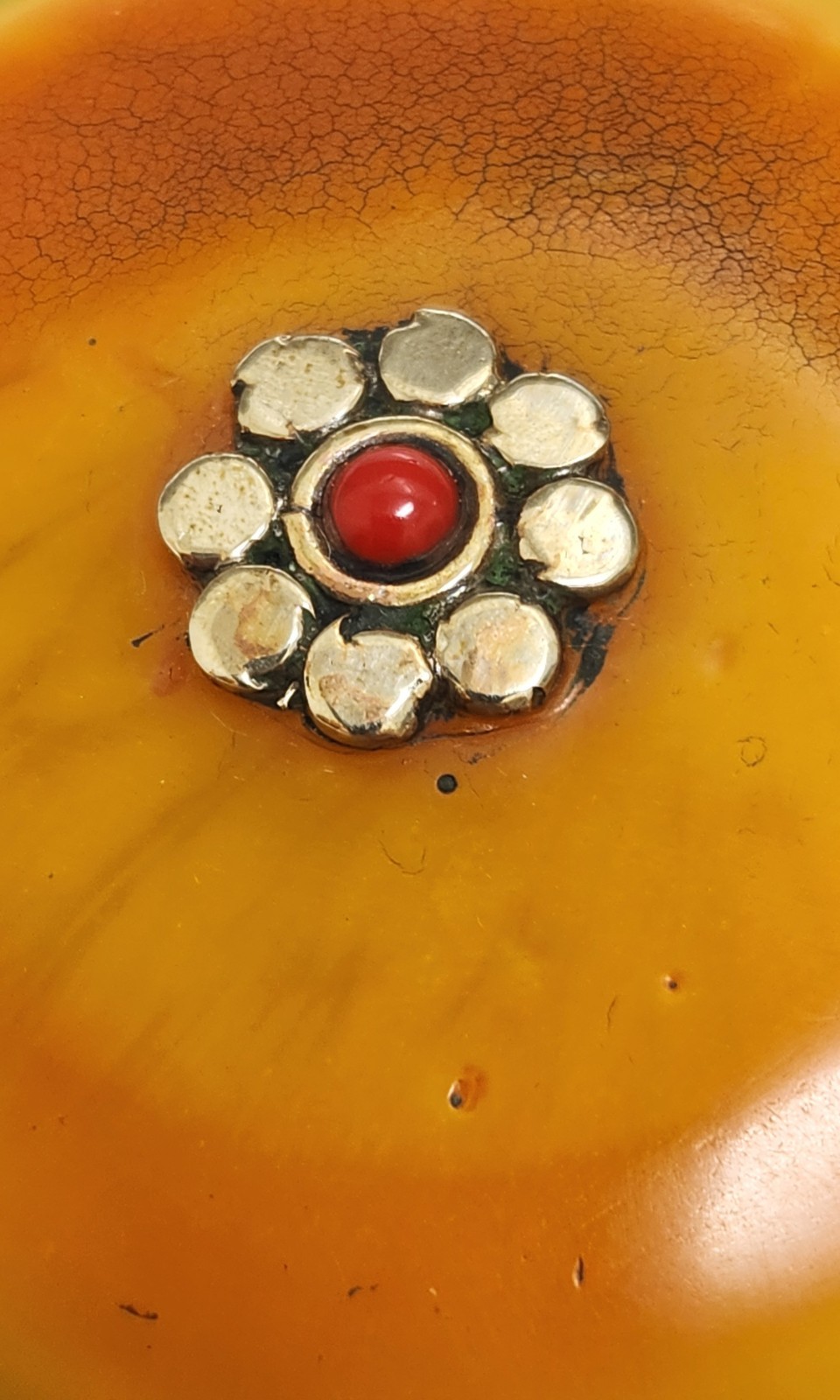 Tibetan Amber Resin Earrings/Large Pendant set in Silver, Carved Turquoise Beads