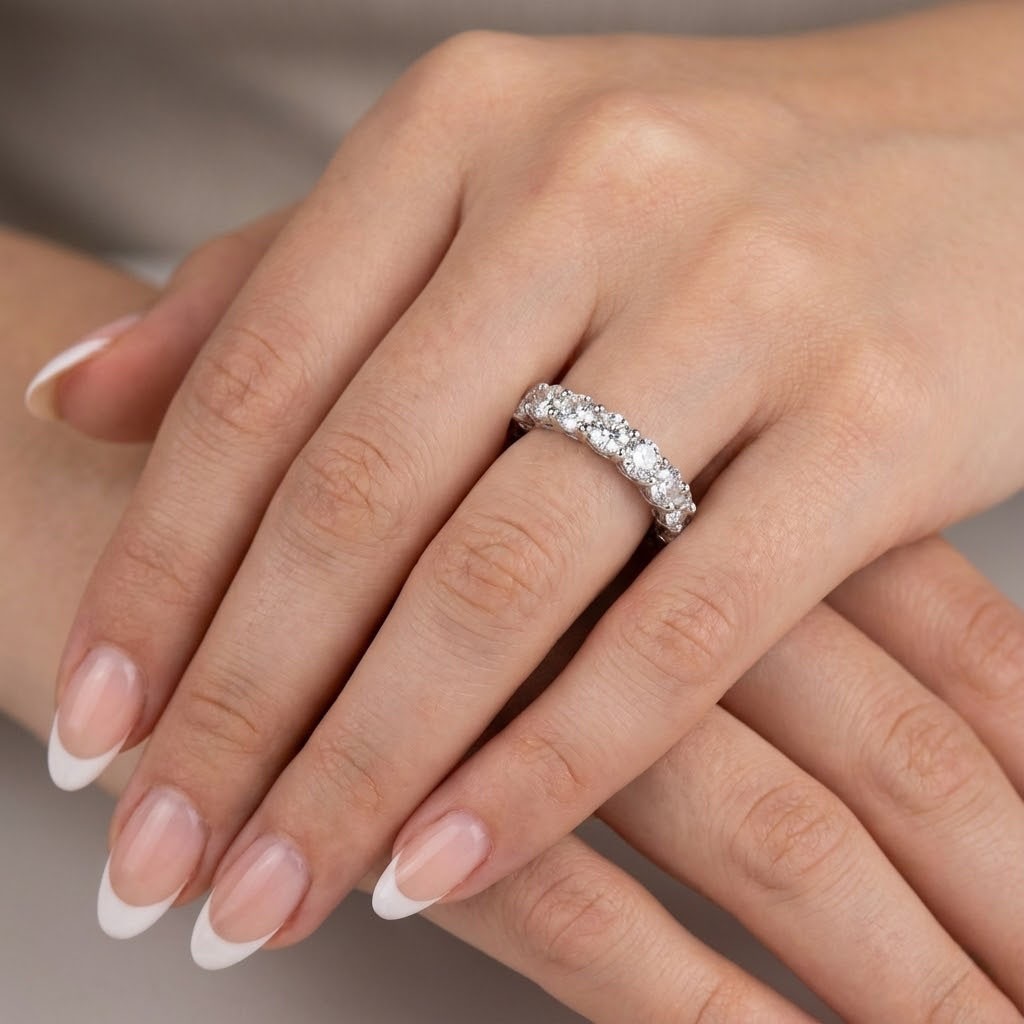 Eternity Wedding Ring Solid 14K Gold Trellis Round 5.80 CT Natural Diamond F SI1
