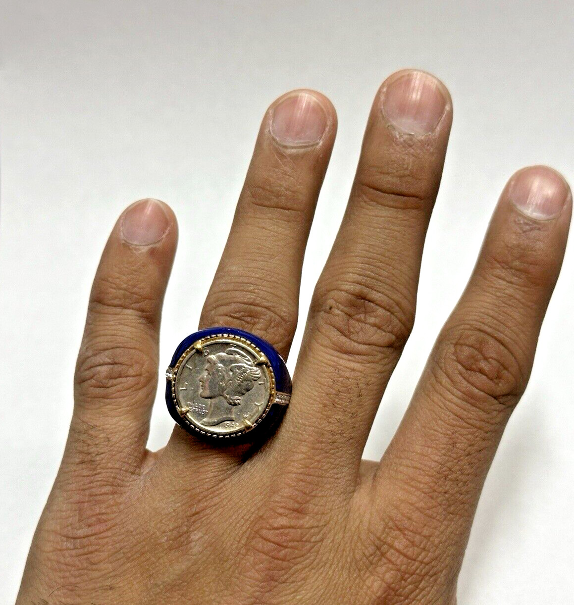 US Mercury Dime Coin Gold-Plated Sterling Silver Signet Ring Size 6, Mens Womens