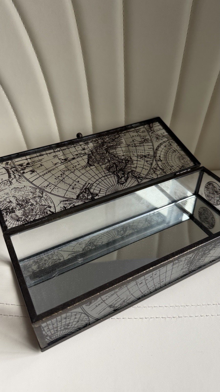 Vintage Style Glass World Map Keepsake Box Jewelry Trinket Storage Display Case