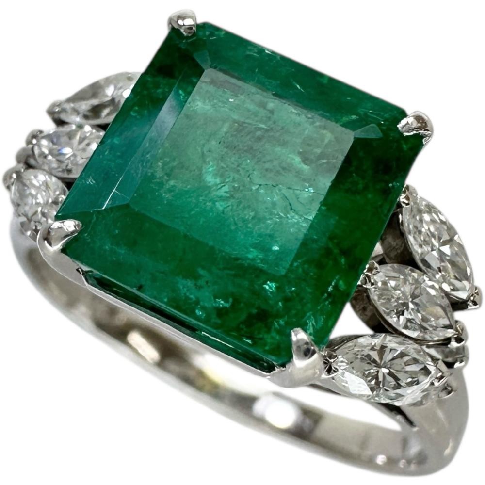 US 7.2 Emerald 3.03ct diamond 0.67ct in total Ring Pt900Platinum 5.4g Women