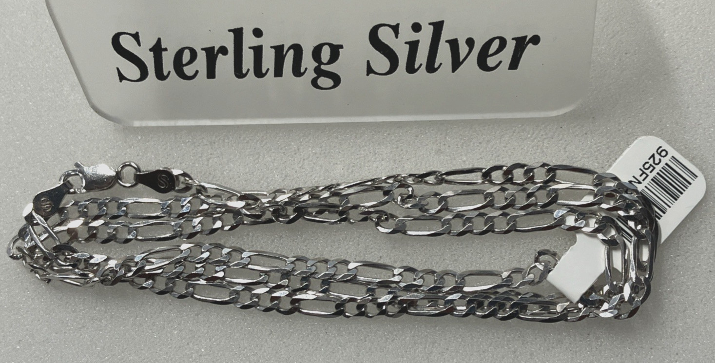 925 Sterling Silver Italy Solid Figaro Link Chain 9.6grams 3.7mm 24inch Necklace