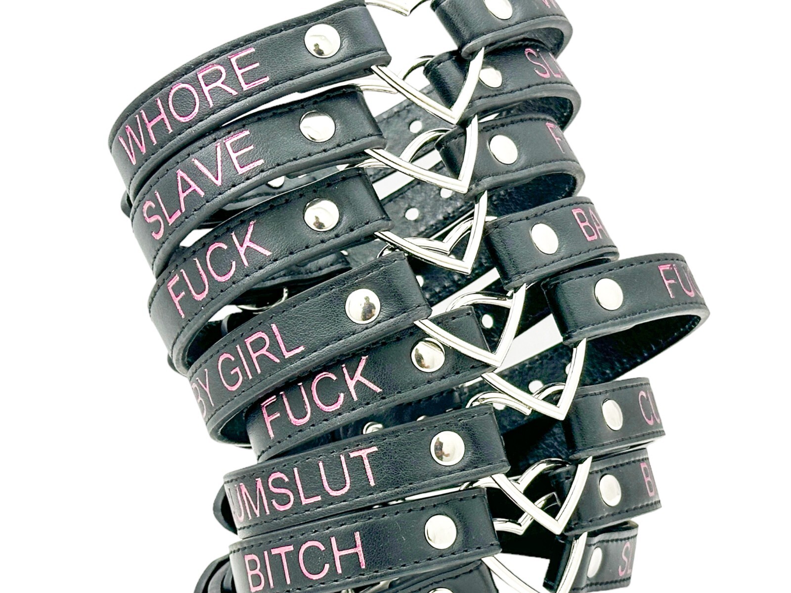Name SILVER HEART RING Choker BDSM Collar Vegan Leather Necklace O Ring Fetish