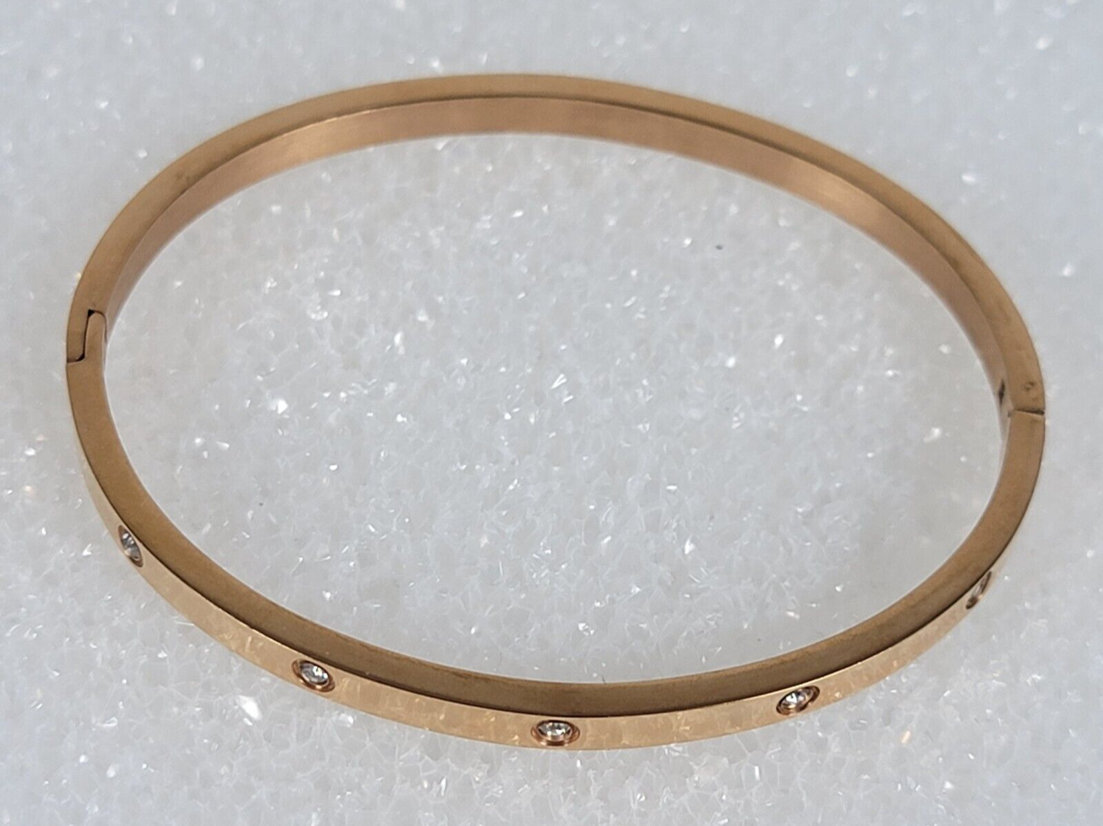 Clear Crystals Rose Gold Plated Stainless Steel Bangle Bracelet 6.5 In Oval Cla