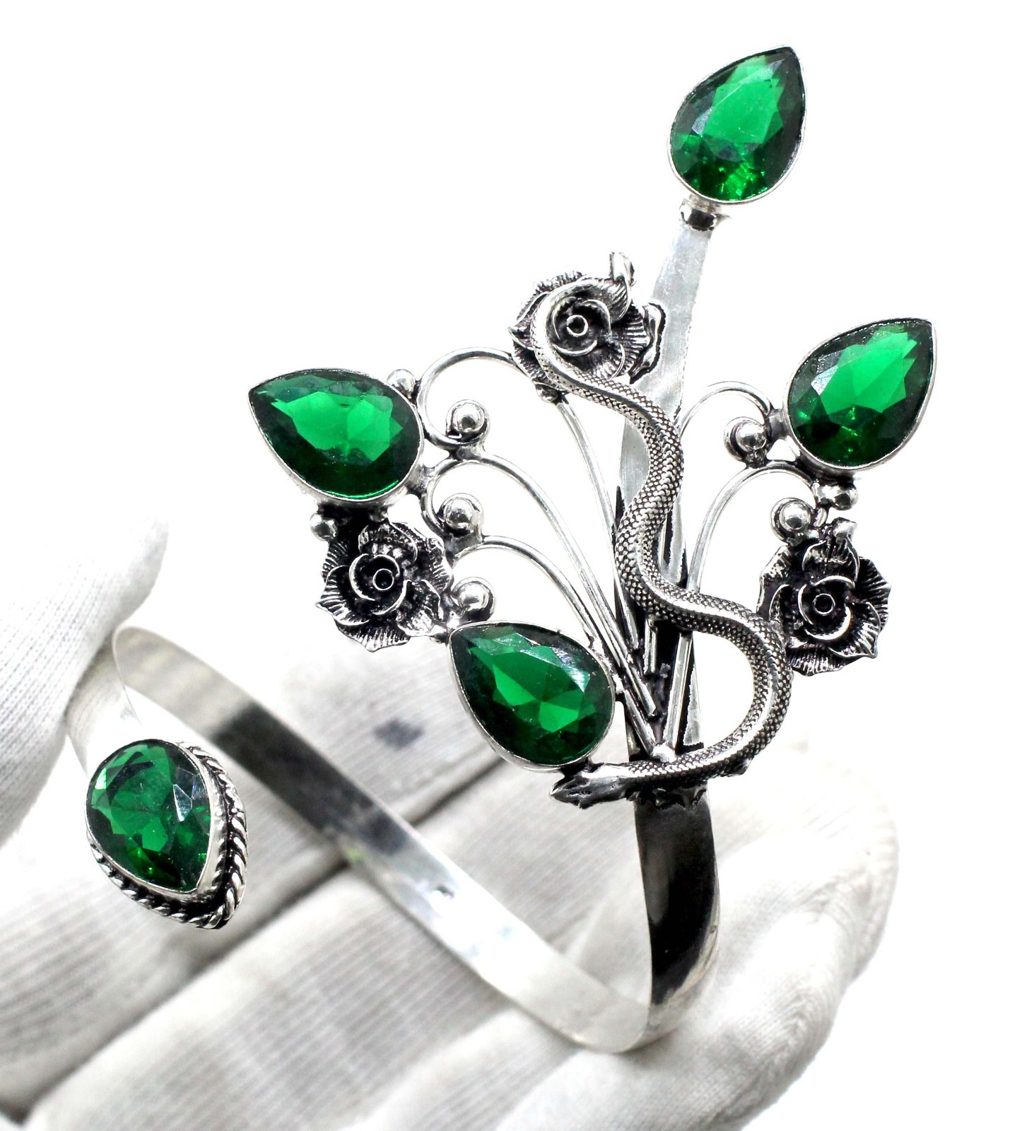 925 Sterling Silver Chrome Diopside Gemstone Handmade Jewelry Cuff Bracelet