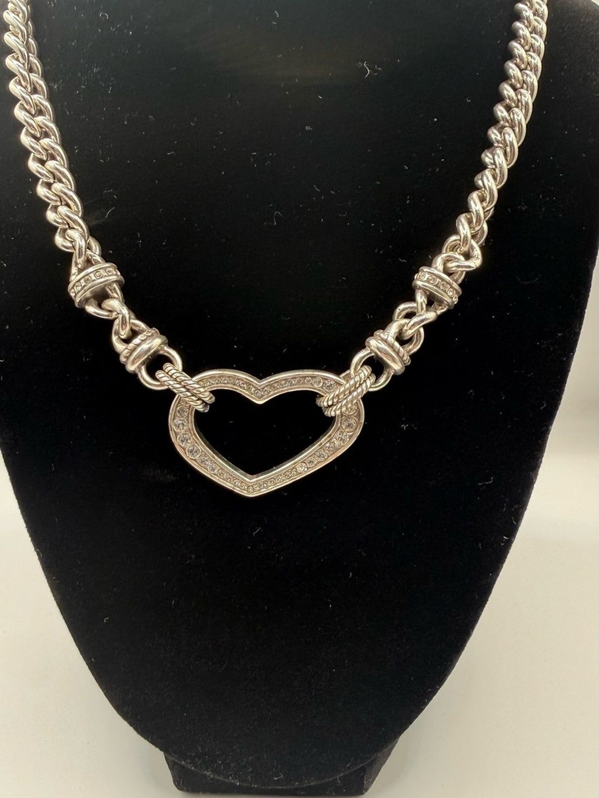 Brighton Urban Lights Chunky Chain Pavé Crystal Open Heart Statement Necklace