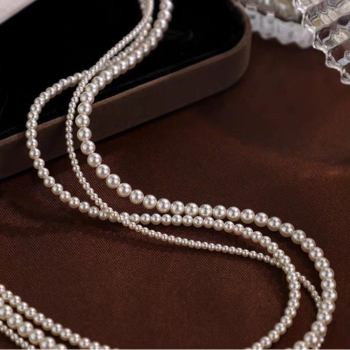 6 mm White Pearls Chain Choker Necklace Lobster Clasp Adjustable