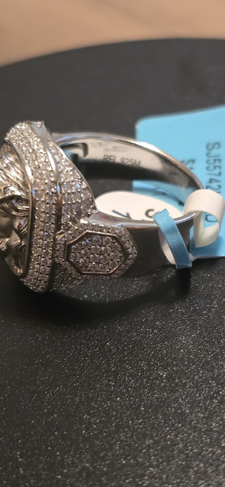 925 Sterling Silver Jesus Face Moissanite Pavé Band Ring Size 11 Silver