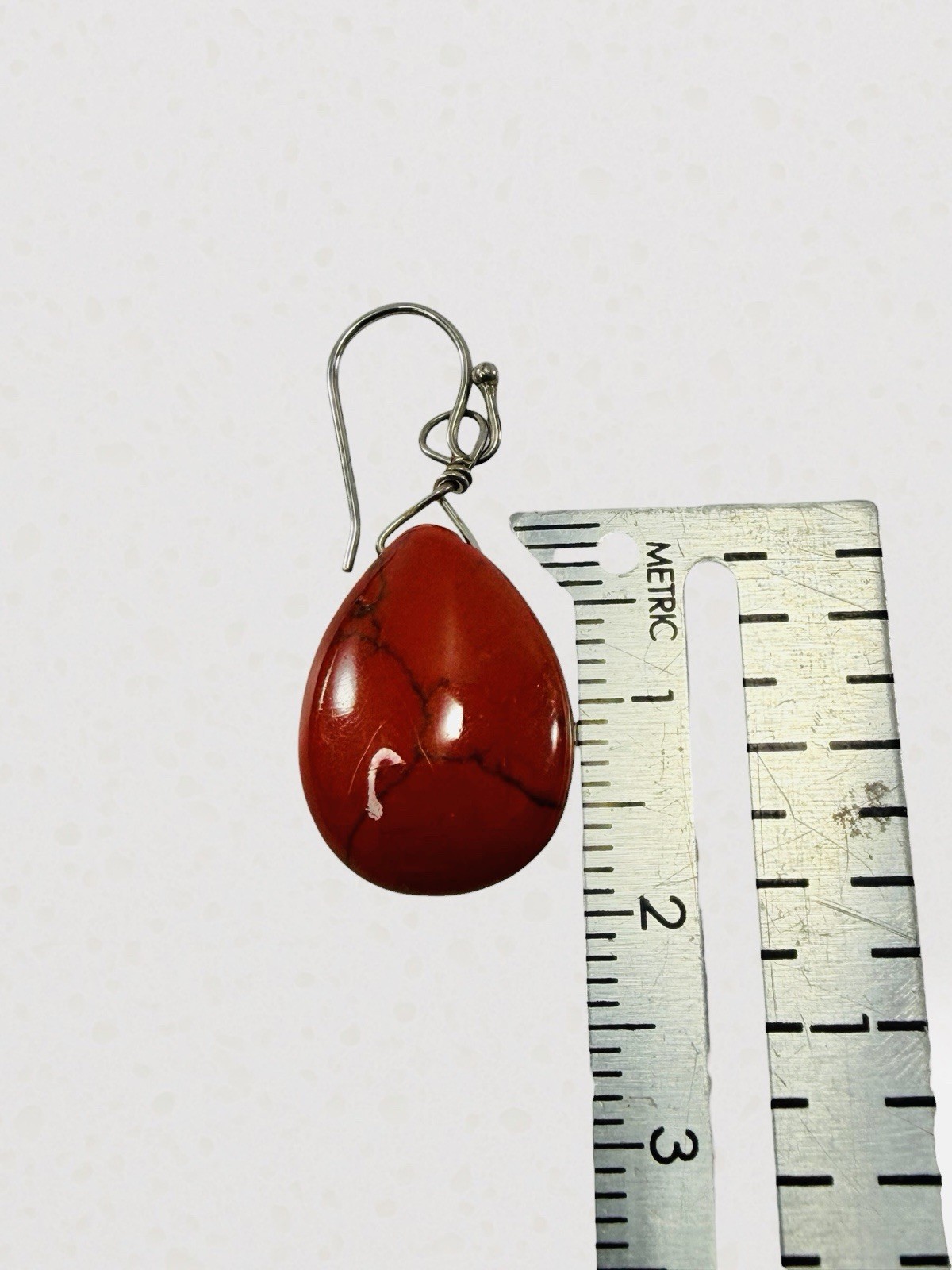 Sterling Silver Red Burgundy Carnelian Stone Dangle Drop Earrings Teardrop Hook