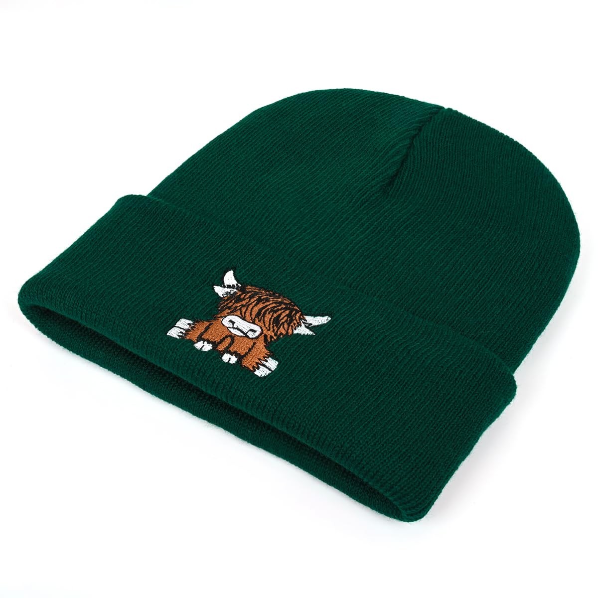 Zgboaht Yak Embroidery Knit Beanie for Man Woman and One Size, Yak-atrovirens