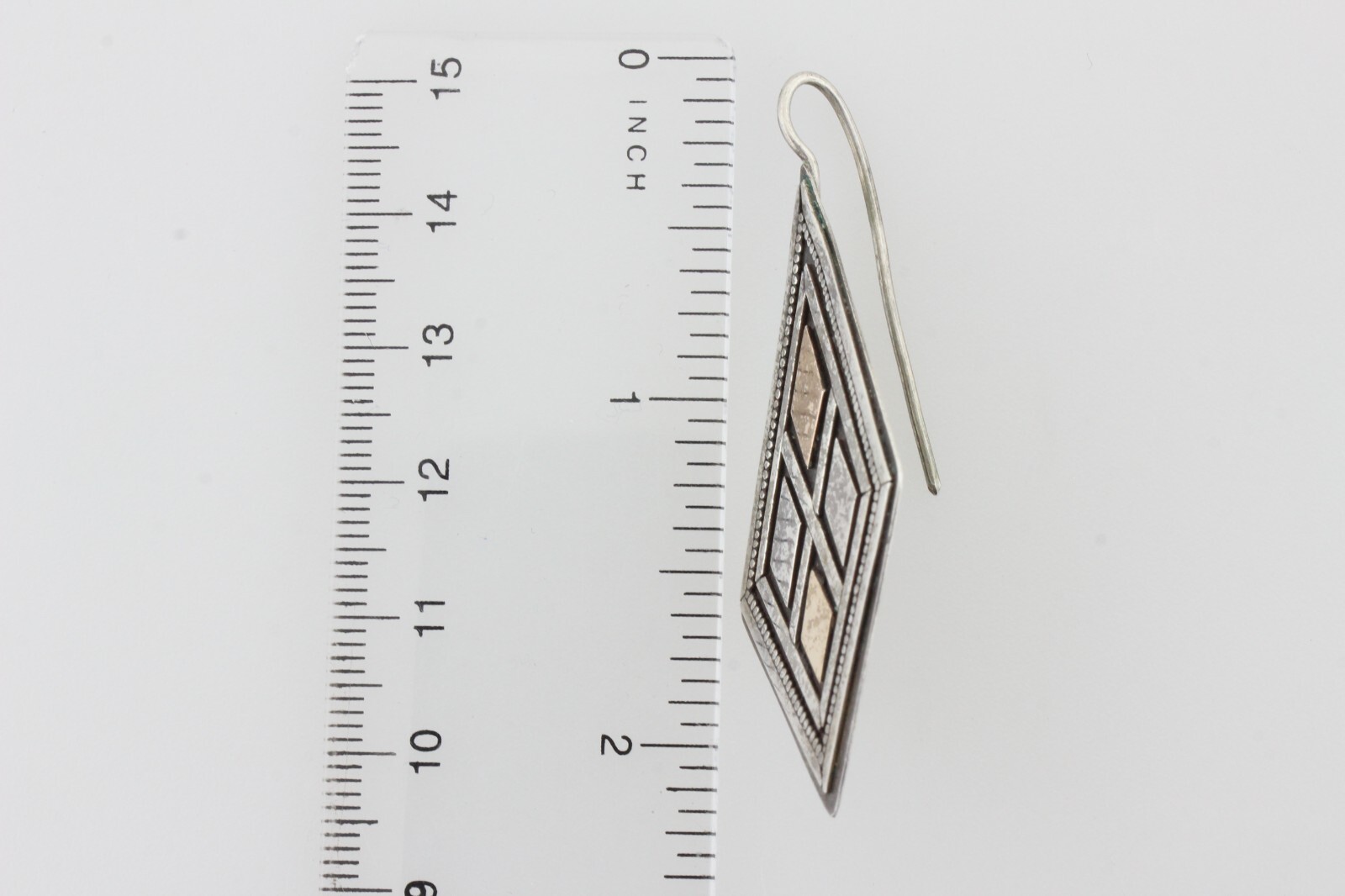 Vintage Sterling Silver 925 & 22K Gold Abstract Shape Pattern Hook Earrings