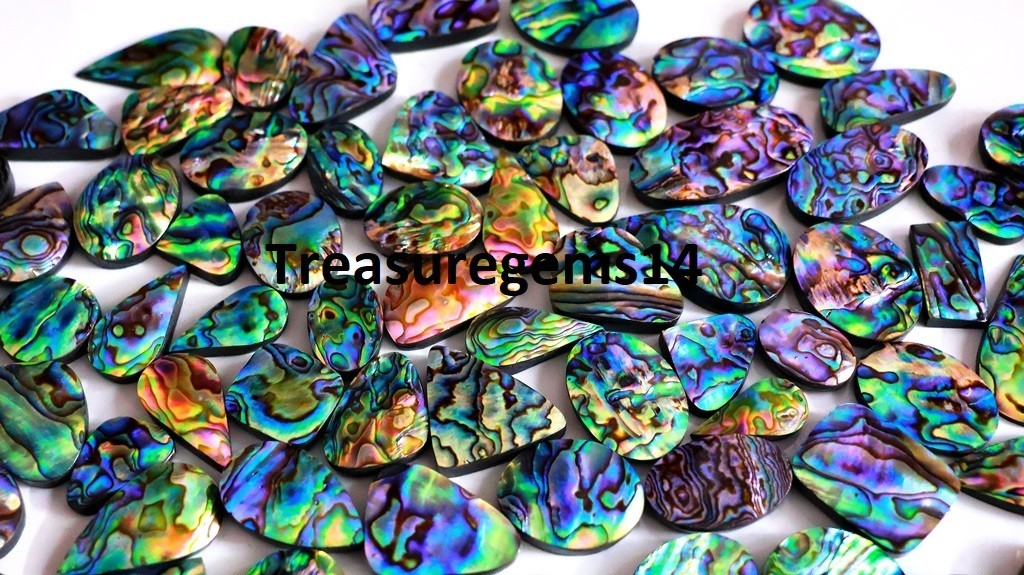 500 CT WHOLESALE LOT NATURAL RAINBOW FIRE ABALONE SHELL CABOCHAN GEMSTONE
