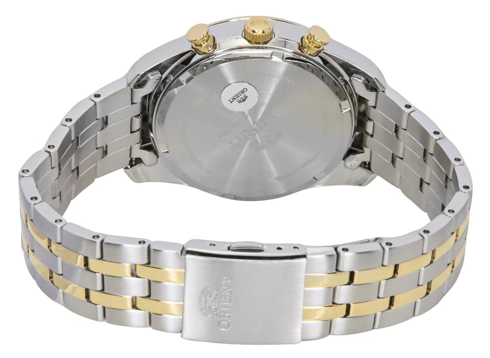 Orient Stretto Solar Chronograph Men’s Watch White Dial Gold Silver Steel Strap