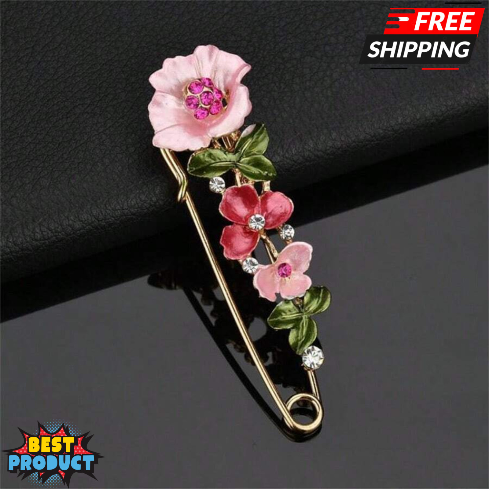 1pc Flower Brooch Oil Drip & Rhinestone Beaded Multi-Use Coat Clip Pin for Women