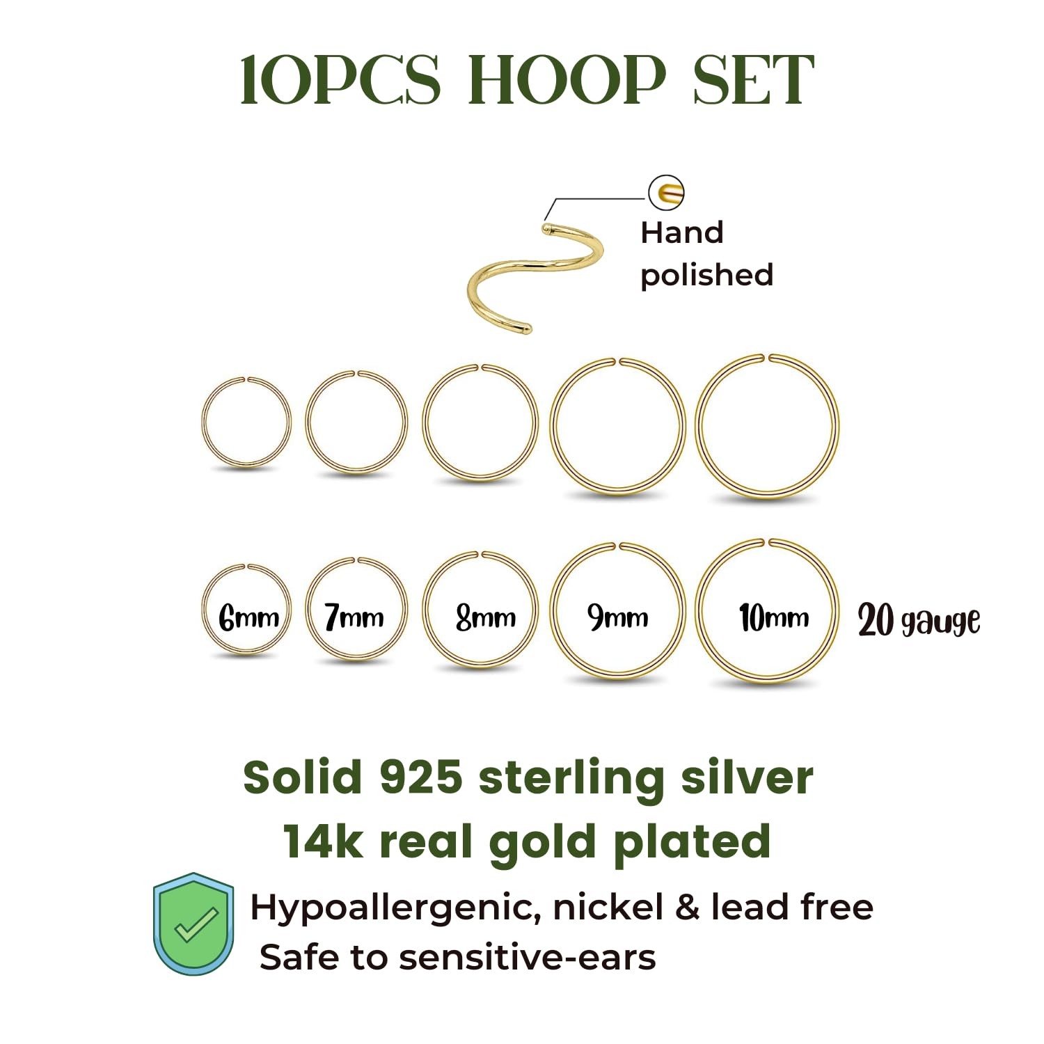 5 Pairs Handmade 925 Sterling Silver Nose Ring Hoop Small Hoop Earrings set f…