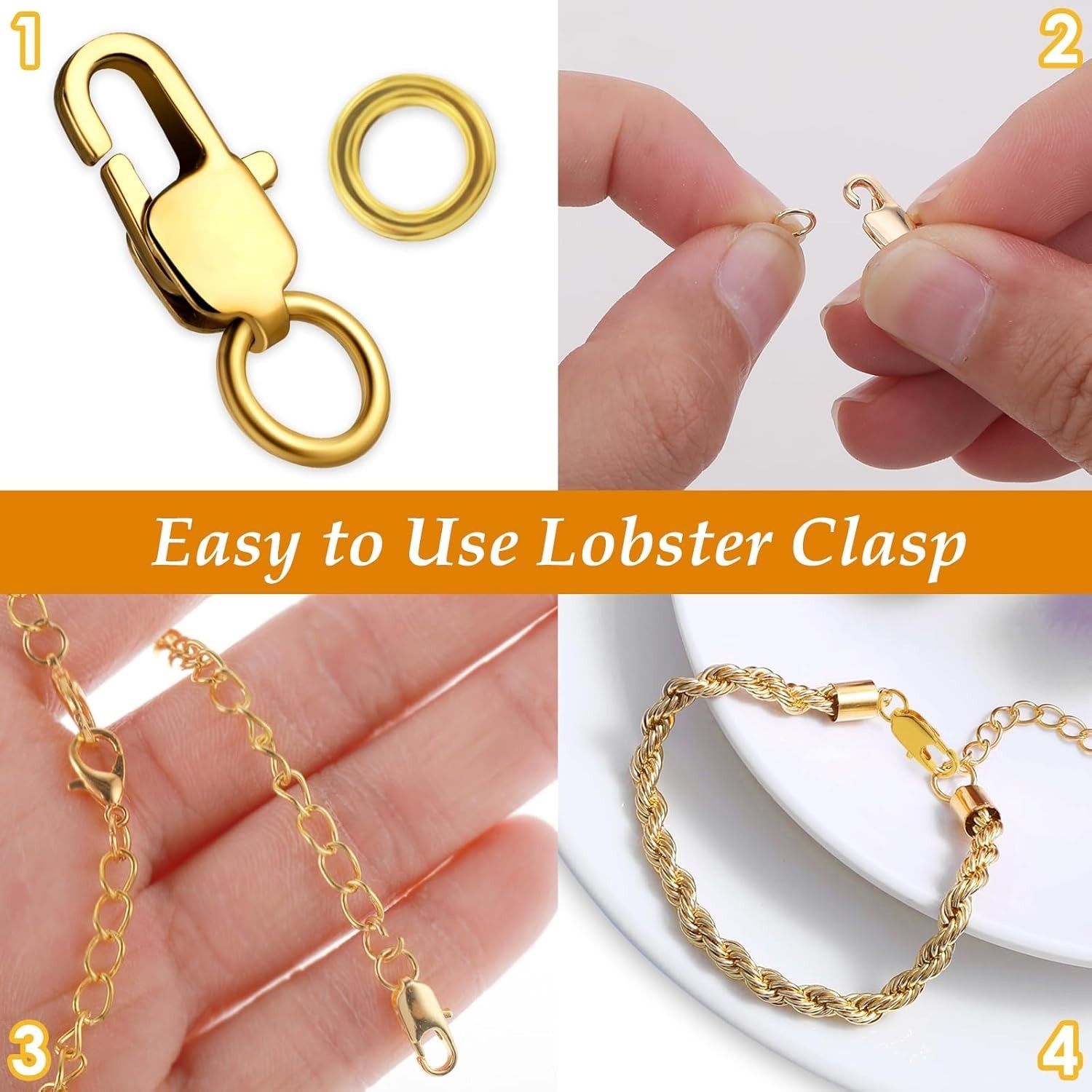 10pcs/Set 14K Solid Yellow Gold Jewelry Lobster Clasp Bead Open Jump