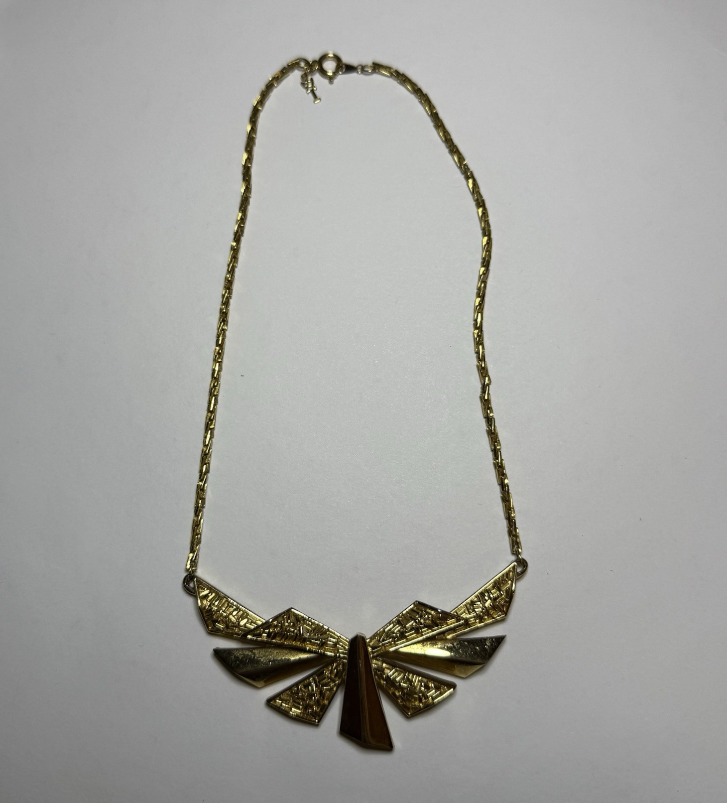 Vintage Crown Trifari Necklace 1950s Gold Tone Enamel Geometric Bib Collar MCM