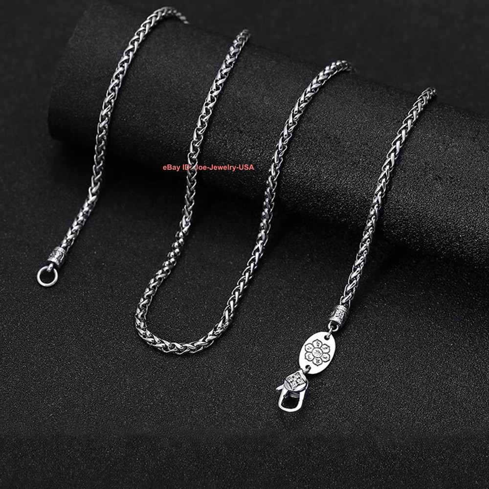 Real 925 Sterling Silver 3mm Wheat Link Chain Men’s Necklace 19.7-29.5inch