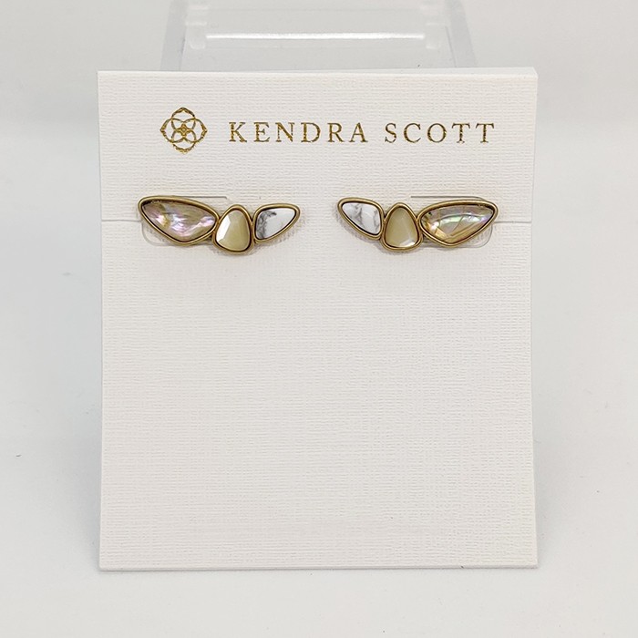 New Kendra Scott Ivy Ear Climber Vintage Gold Earrings In White Mix