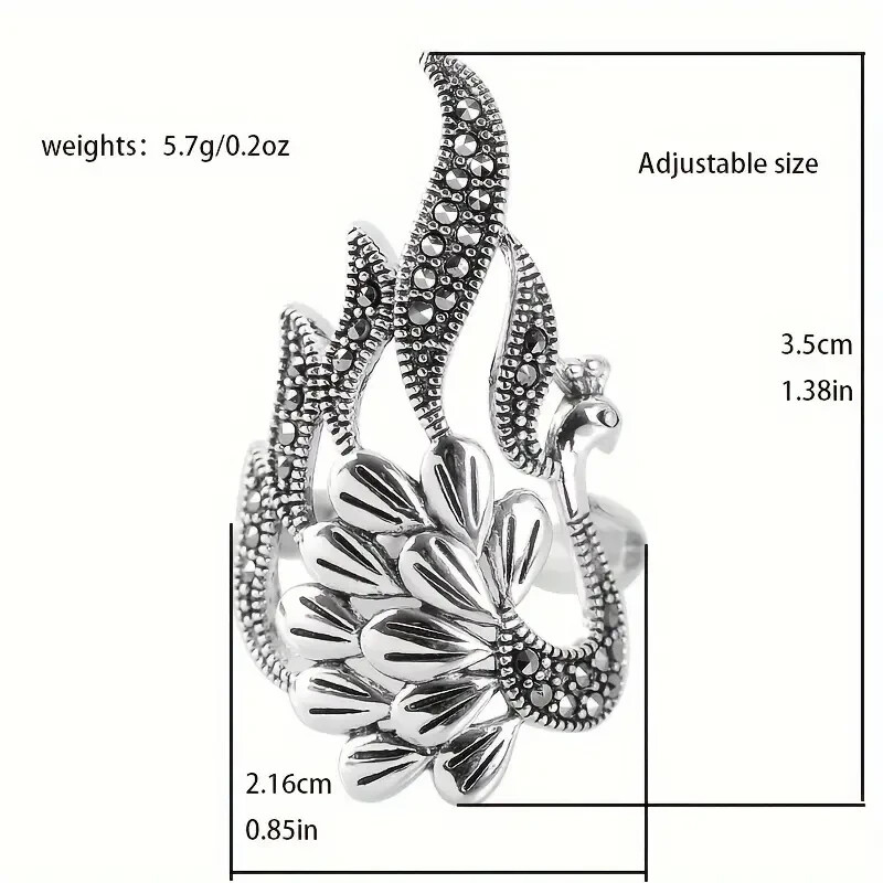 Elegant 925 Sterling Silver Charms Fashion Phoenix Peacock Ring One Size Fit All