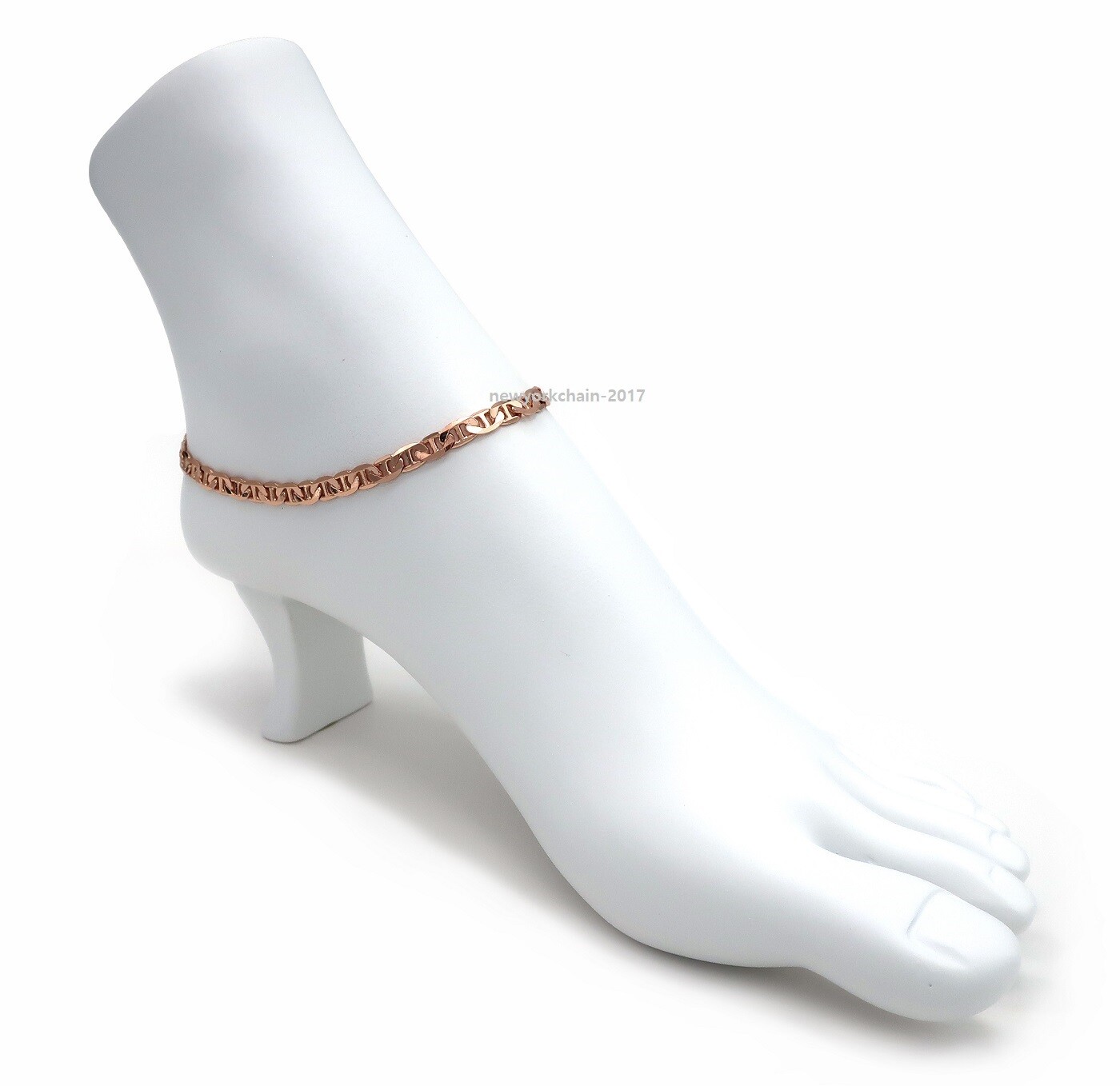 5mm Mariner Anchor Link Chain Quality Anklet Bracelet 14K Pink Rose Gold Plated