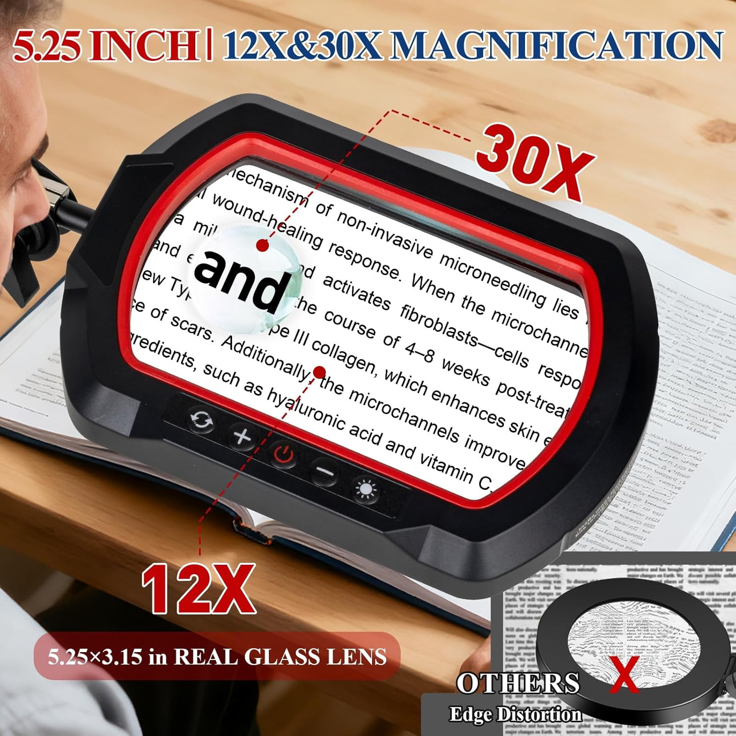 12X 30X Magnifying Glass with Light and Clamp, Ultra Long 3-Section Swing Arm Wo