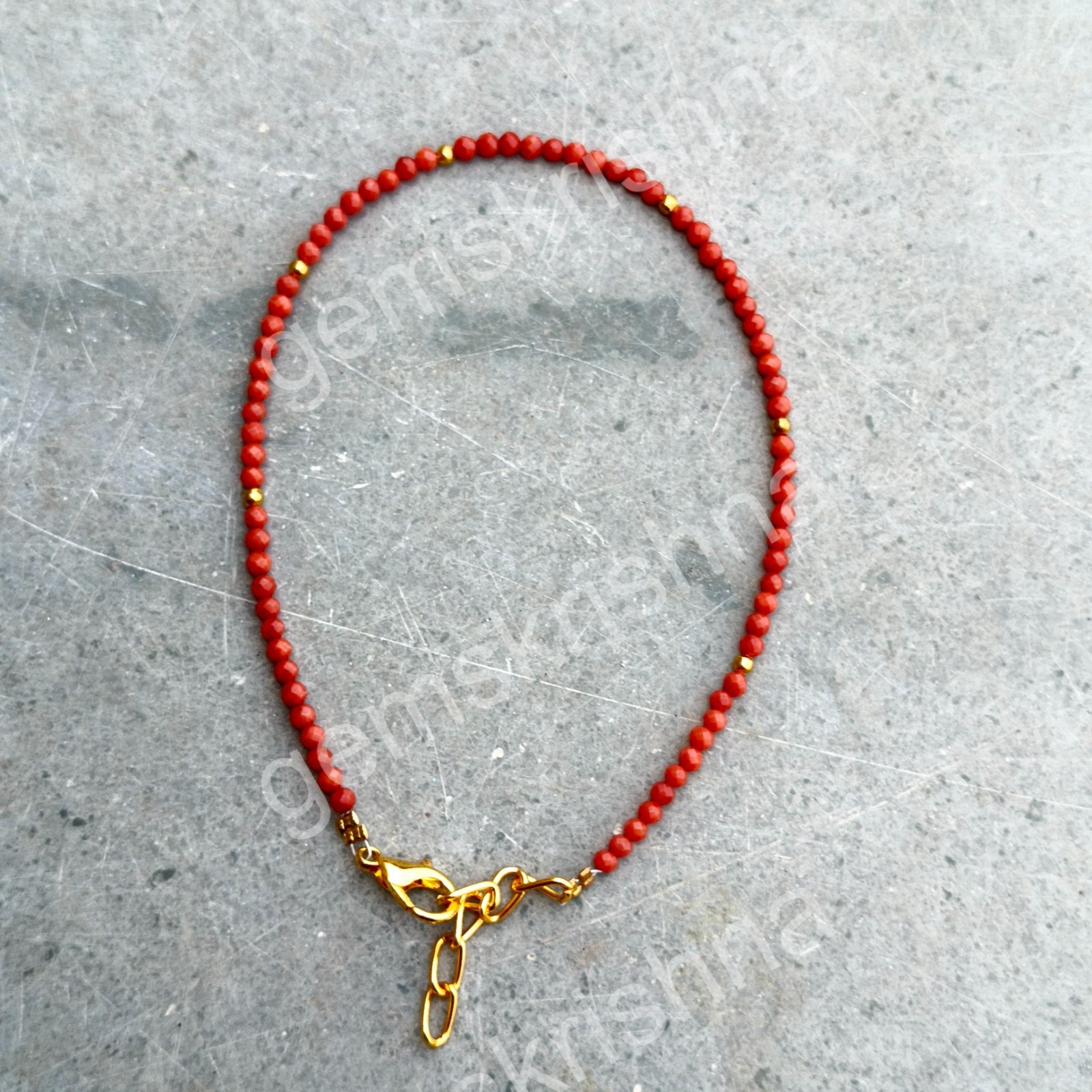 Orange Coral Beaded Bracelet 2mm | Dainty Natural Coral Gemstone Bracelet | Min