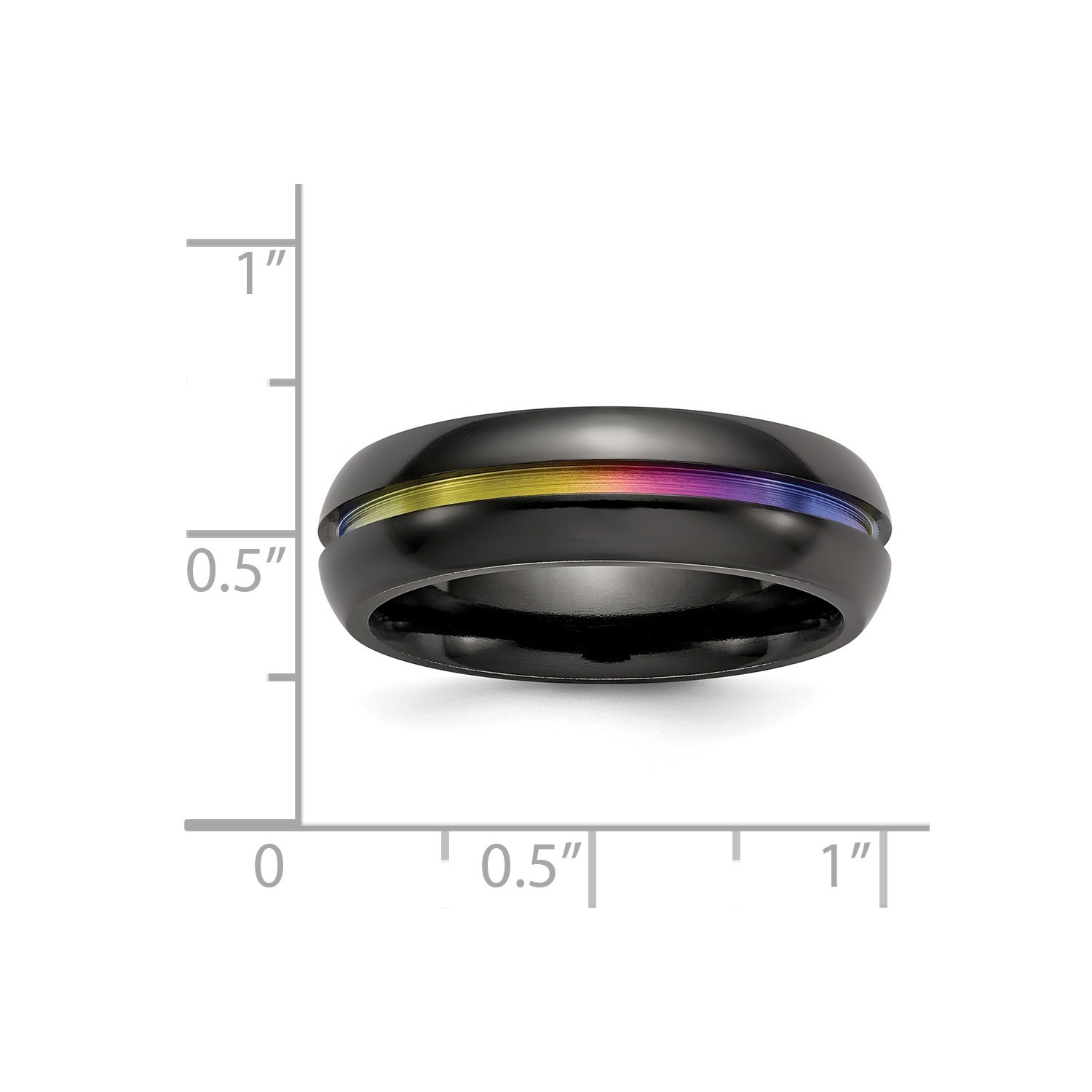 Black Ti Titanium 7mm Multicolor Anodized Groove Dome Wedding Band Sizes 7 to 13