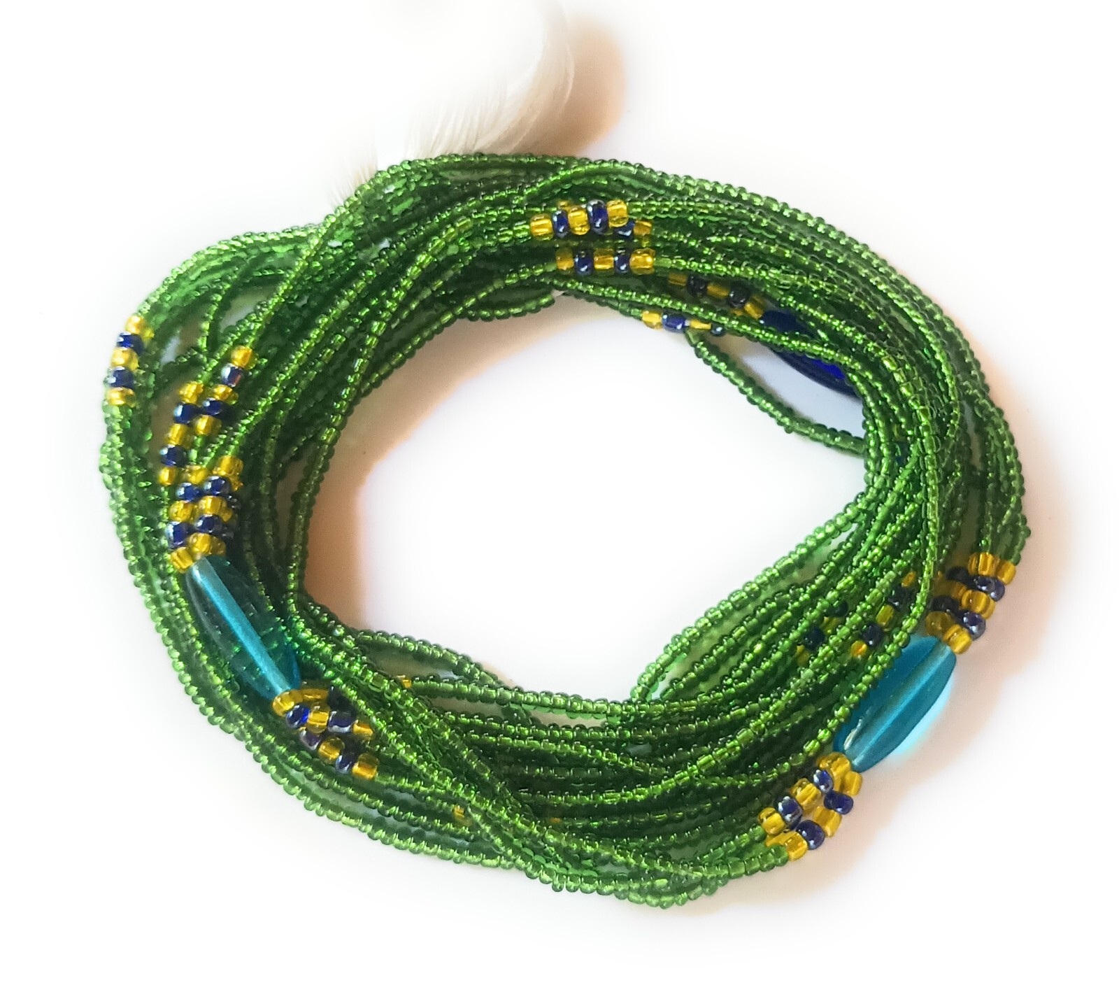 Multi Strand 3-in-1 Green Waist Beads, African Tie-on Belly Beads, 42-Inch