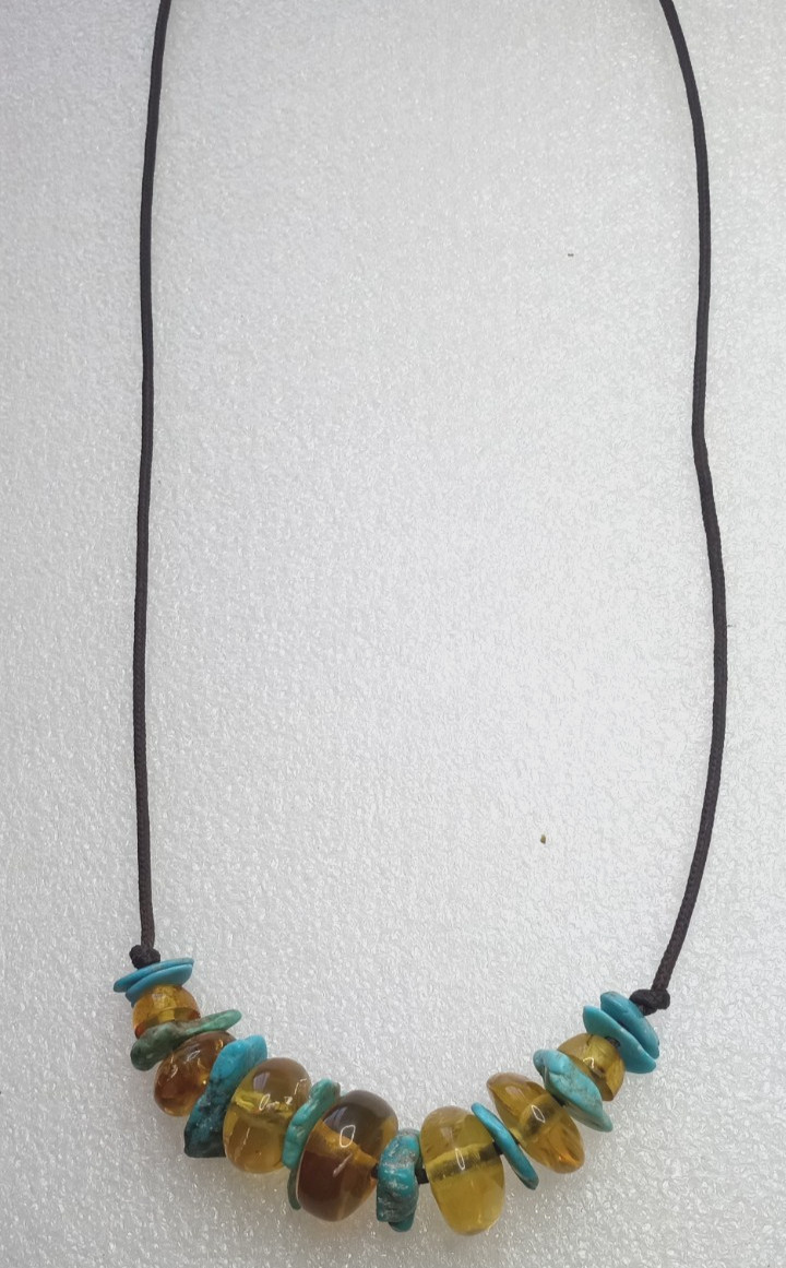 Amber Natural 25 million years old from Mexico, genuine Turquoise necklace.