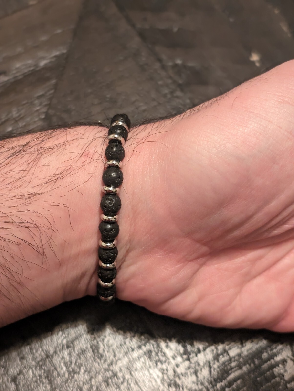 Charm Natural Stone Bracelet Black Lava Beaded Elastic Steel Bracelets Handmade