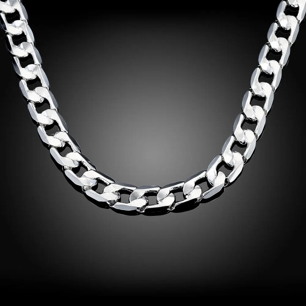 Collar de Plata de Ley 925 para Hombre Cadena Clásica de 8MM y 20/24 pulgadas
