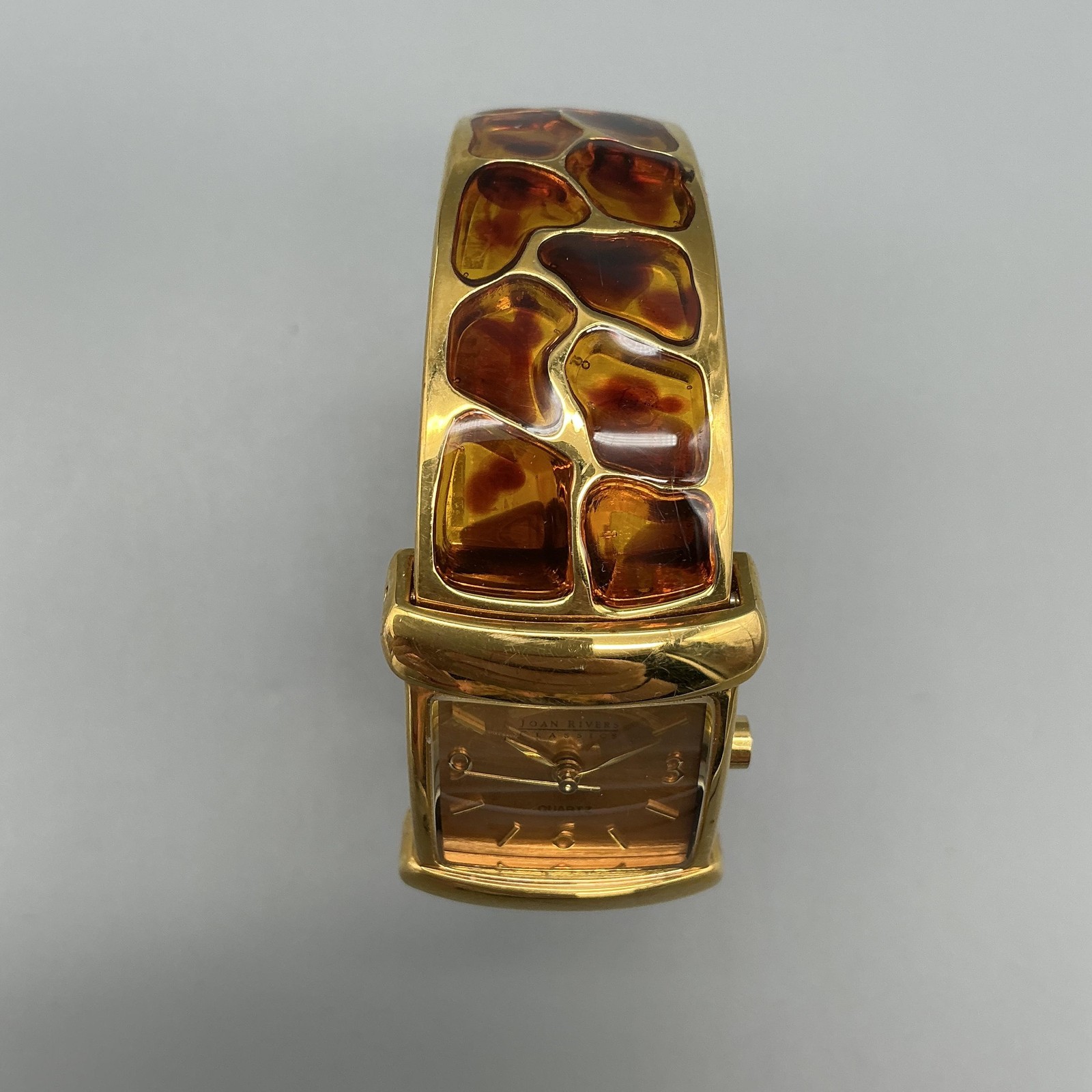 Joan Rivers Womens Watch 24mm Gold Dial Faux Tortoise Resin Bangle New Battery