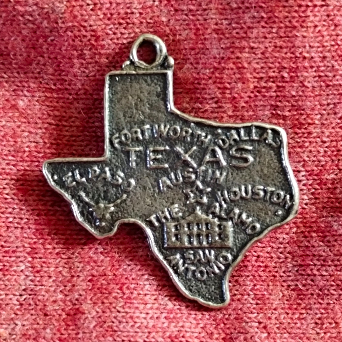 Signed Texas State Map Dangle Charm Pendant Sterling Silver Travel Souvenir