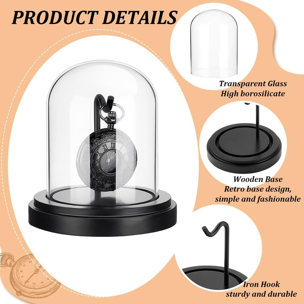 PH Pandahall 3X4 Inch Pocket Watch Display Case Watch Glass Display Dome Cloche