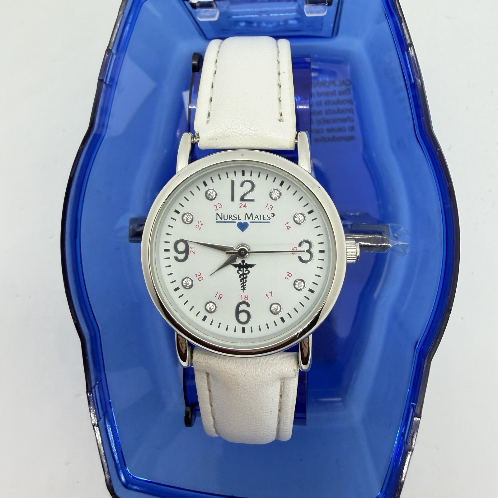 Nurse Mates Sparkle nurse watch Leather strap – White