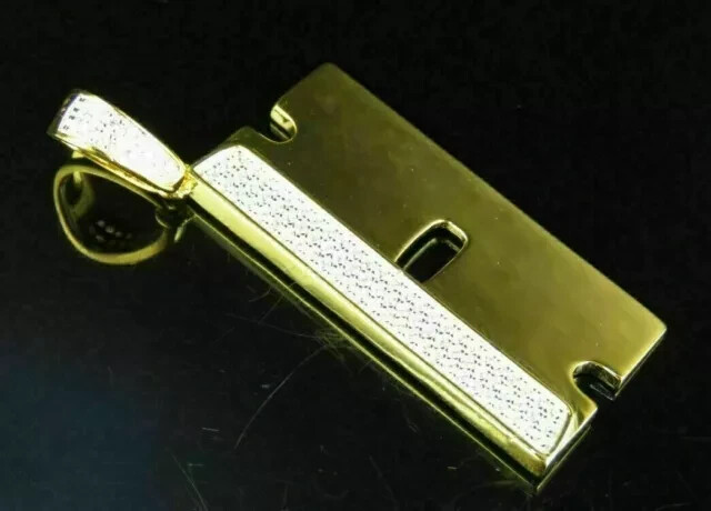 1Ct Round Lab-Created Diamond 14k Yellow Gold Plated Razor Blade Shape Pendant