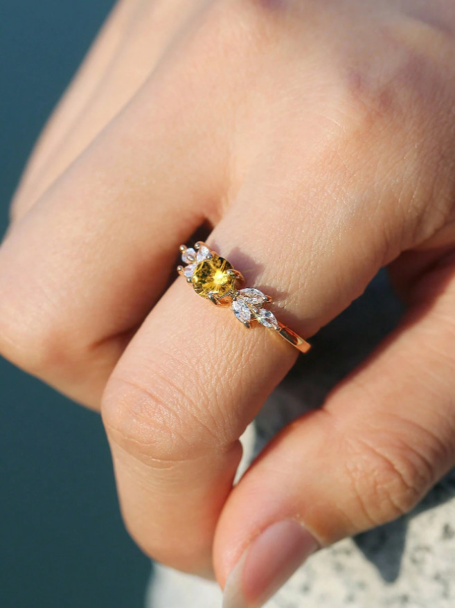 Women Fashion Round Cubic Zirconia Ring Wedding Engagement Jewelry Gift For Her