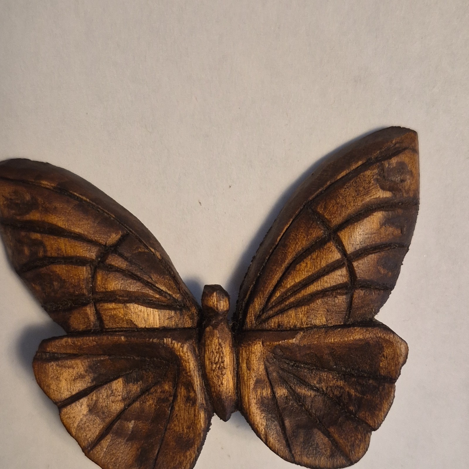 Brown Carved Wood Butterfly Brooch Pin, Animals Insects Nature Theme