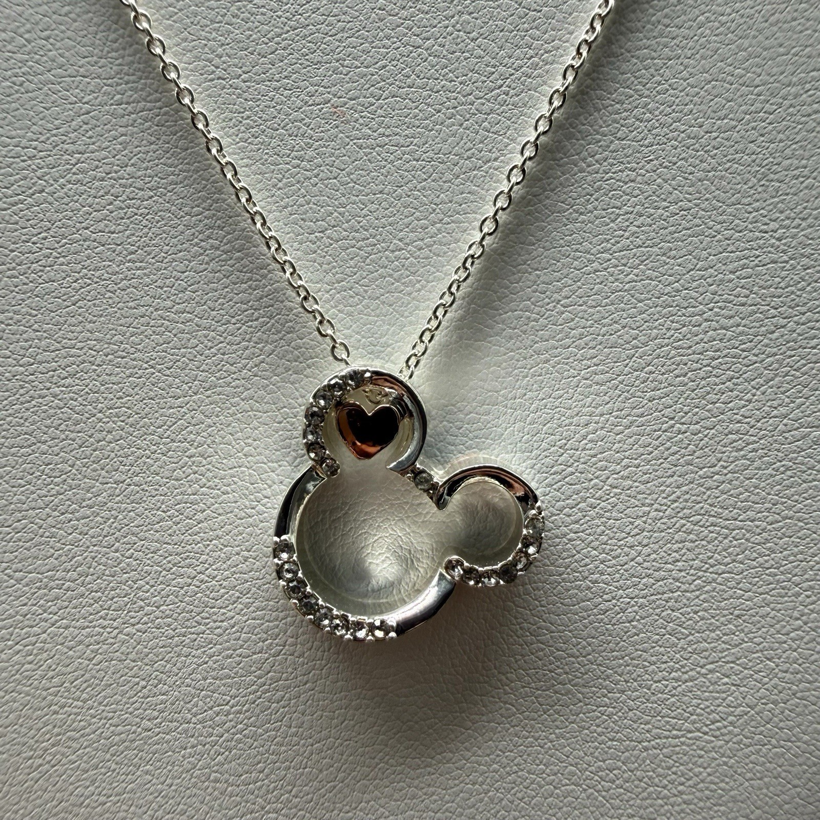 Disney I Love Mickey Pendant Necklace Fine Silver Plated Swarovski Crystal NWT