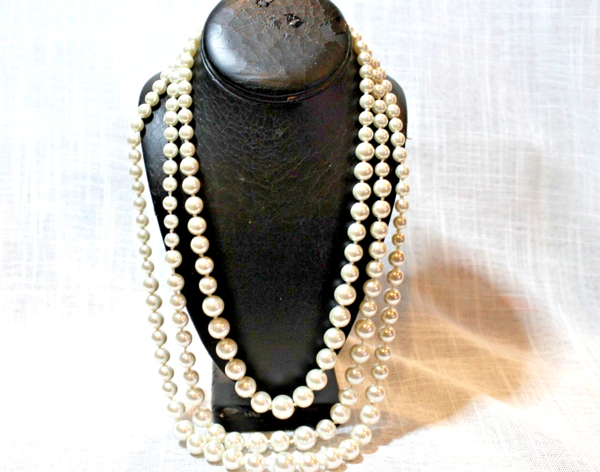 Multi Strand Hand Knotted Glass Pearl Necklace Layered White Prom Bridal