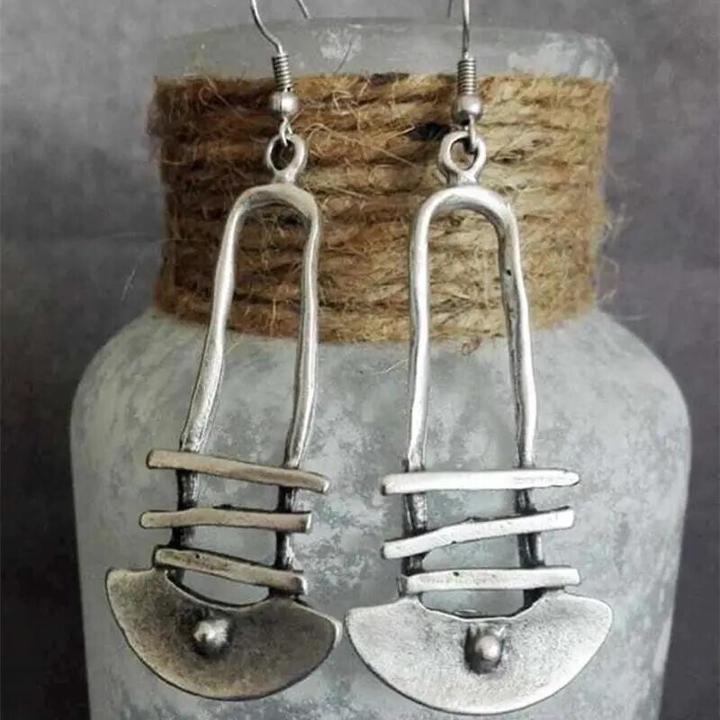 Boho Silvery Stair Geometric Pendant Earrings Vintage Fashion Statement Jewelry