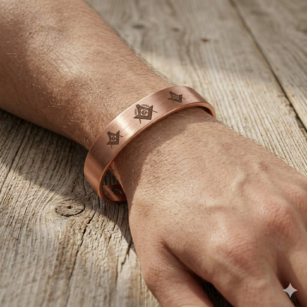 Pure Solid Copper Magnetic 12mm Cuff Bracelet Masonic Freemason