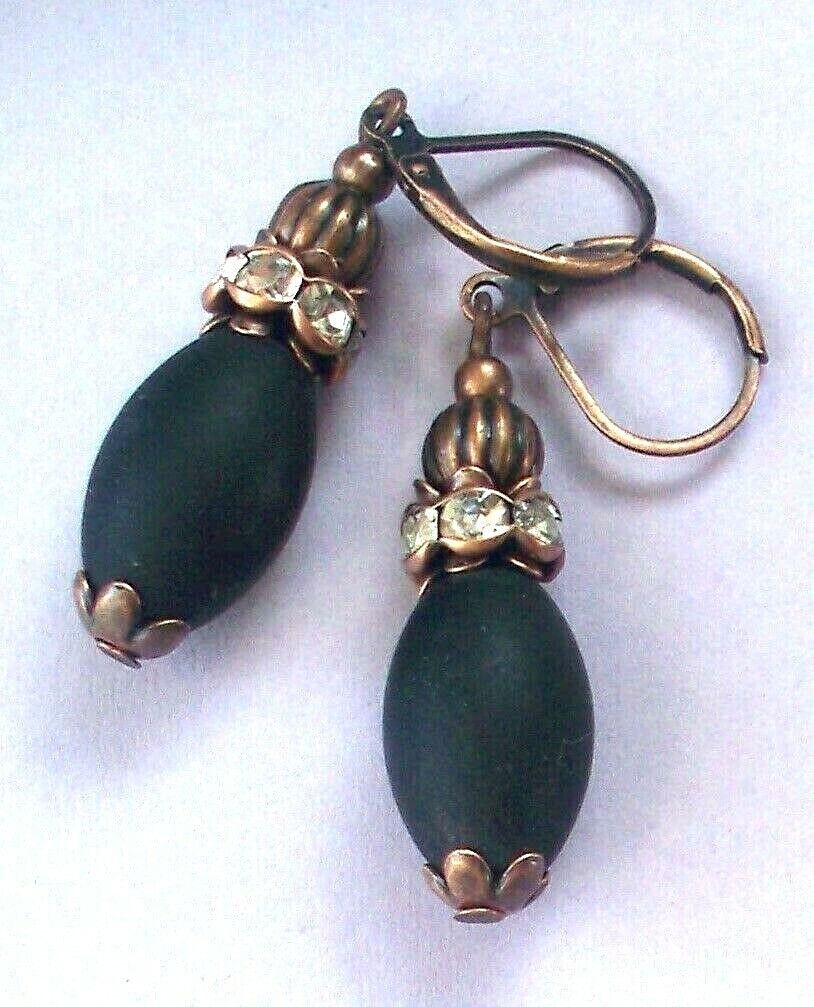 flat BLACK CRYSTAL drop Lever back COPPER or BRONZE U CHOOSE XX