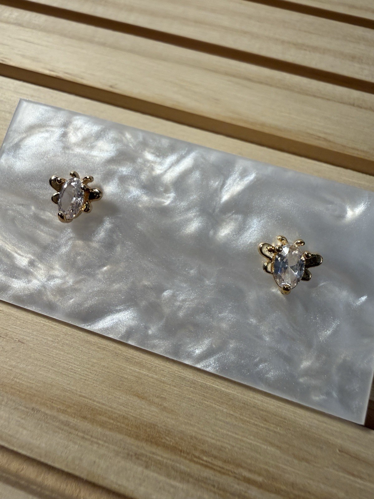 Gold Tone Oval Clear Cubic Zirconia Stud Earrings, Butterfly, Nickel-Free