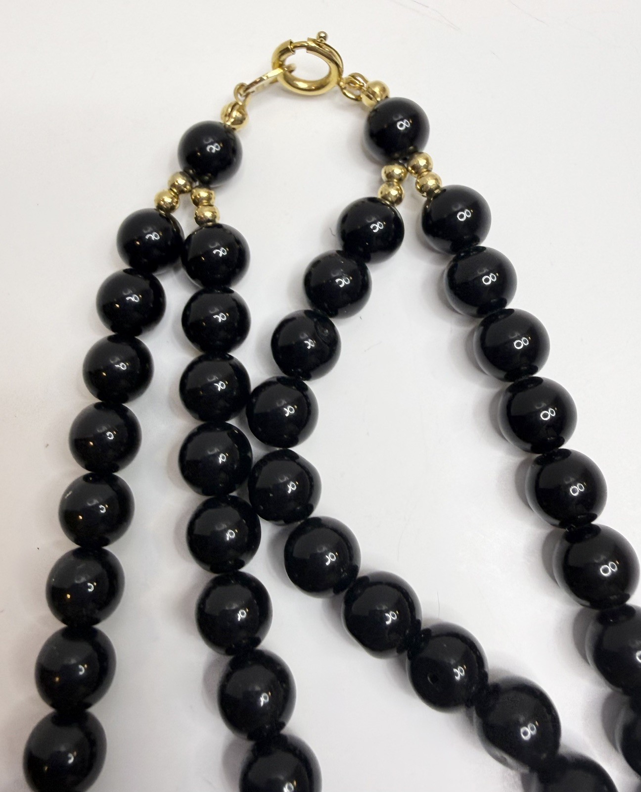 Vintage Japan Black Bead Double Strand Necklace Chunky Geometric Art Deco Style